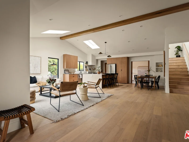 USA private residence living area and staircase with whole-home interior material matching