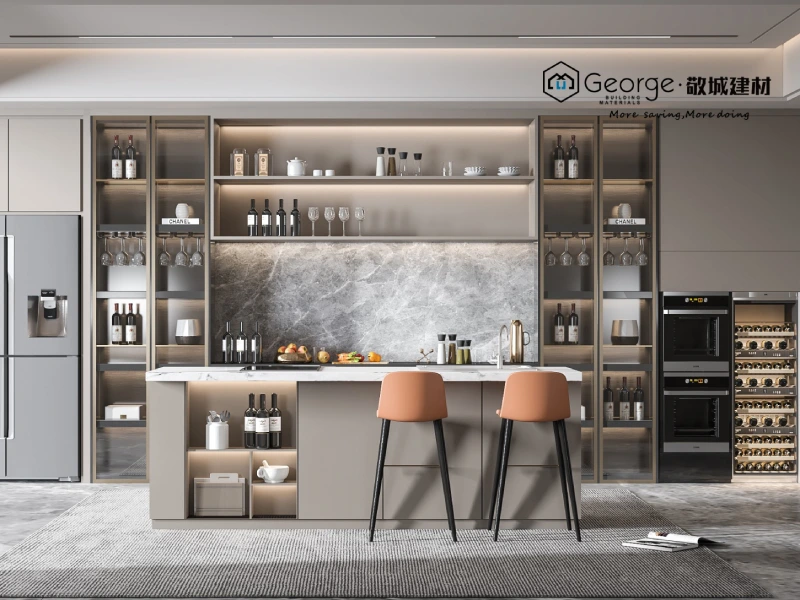 Kitchen cabinetry catalog showing fitted cabinets and storage