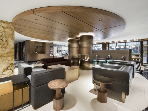 Montreal Fairmont Queen Elizabeth hotel round lounge area furniture and finish reference